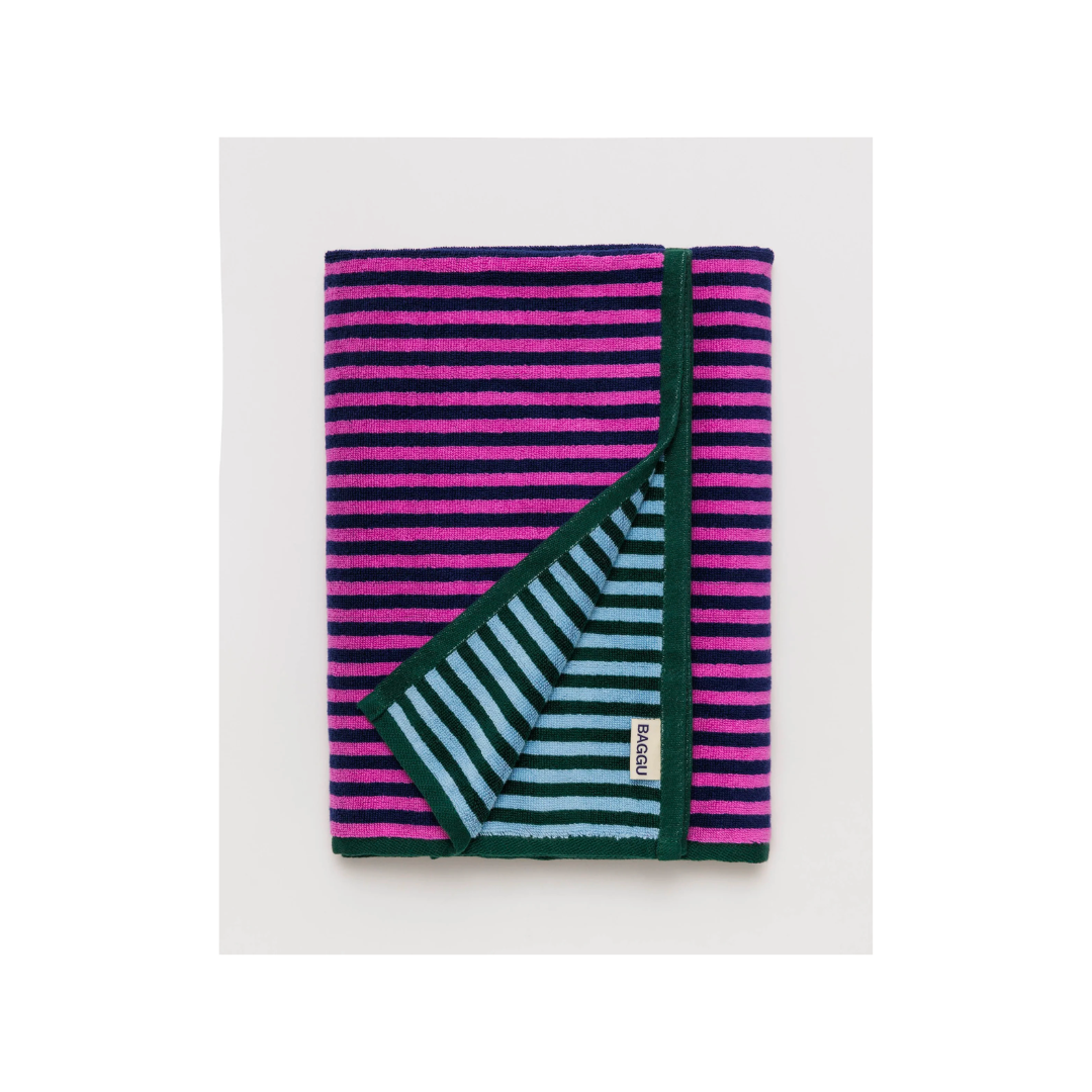 Organic Cotton Bath Towel - Pink Green Candy Stripe