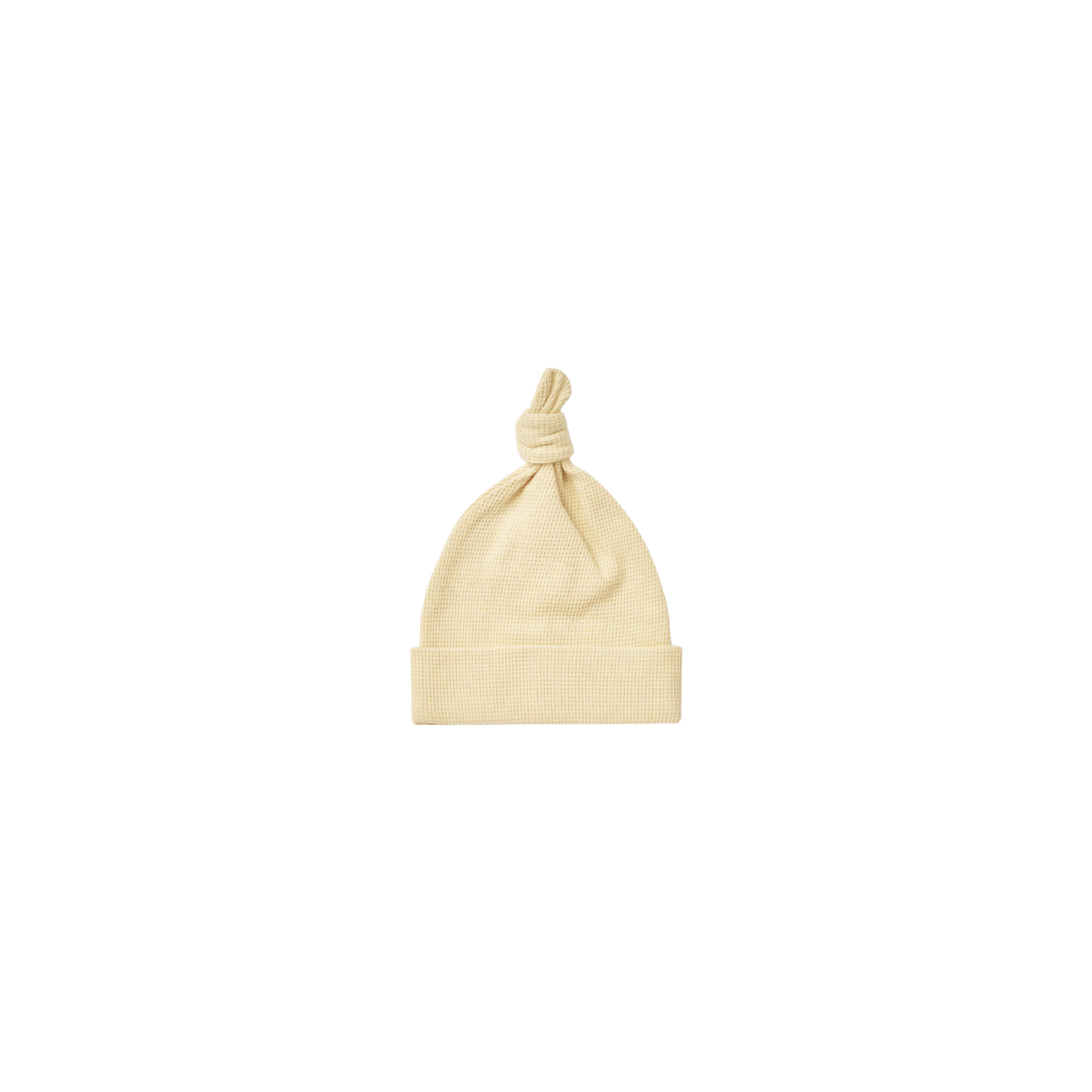 Waffle Knotted Baby Hat - Lemon (0-6m)