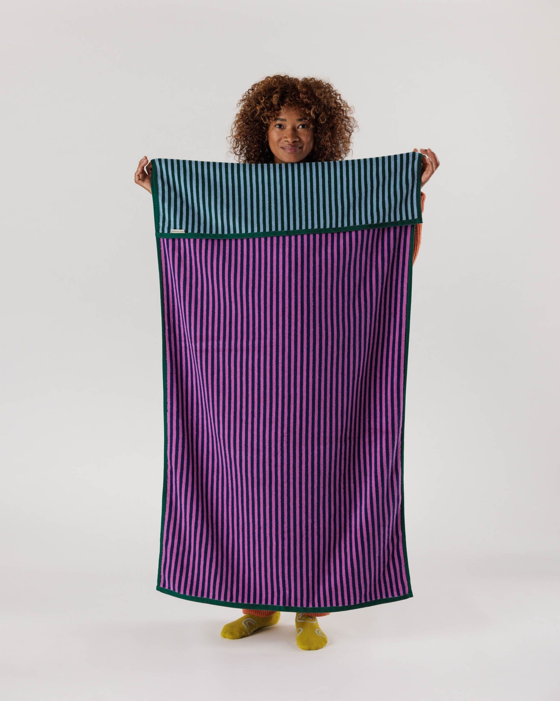 Organic Cotton Bath Towel - Pink Green Candy Stripe