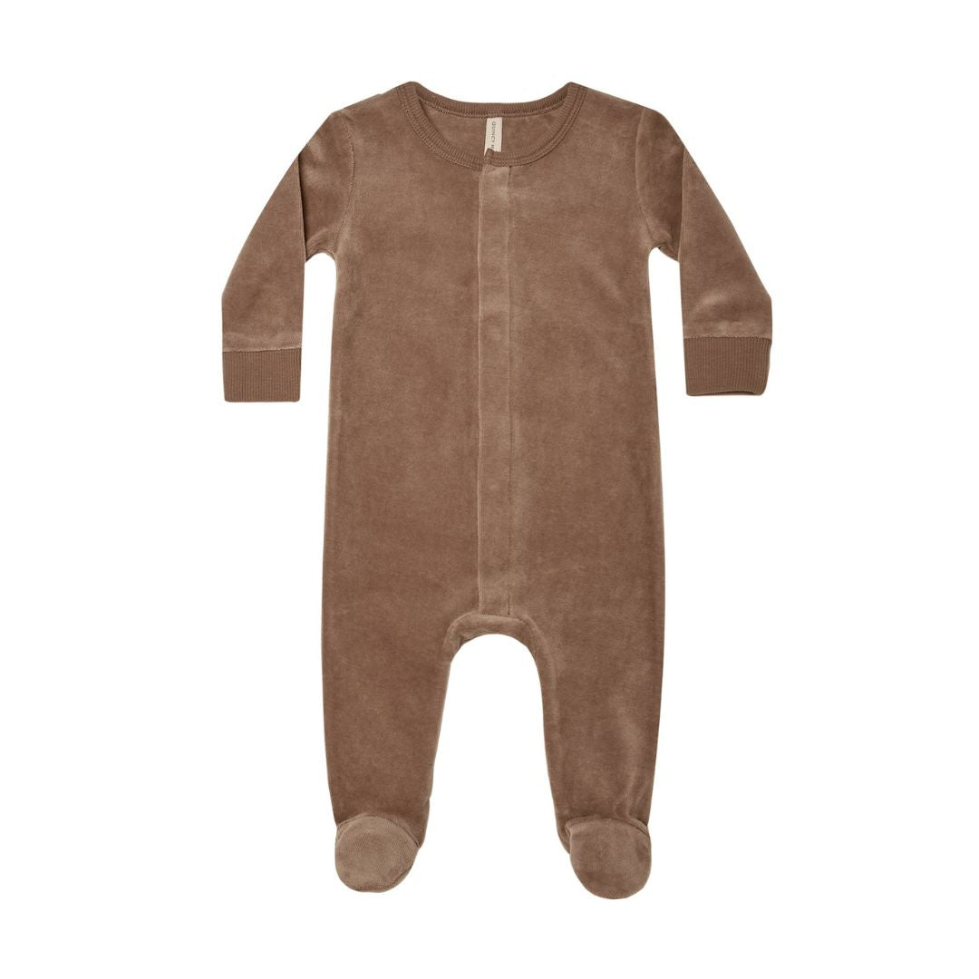 Velour Hidden Snap Footie - Cocoa
