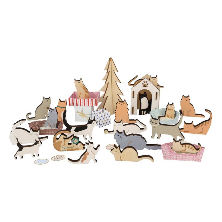 Wooden Cat Advent Calendar Suitcase