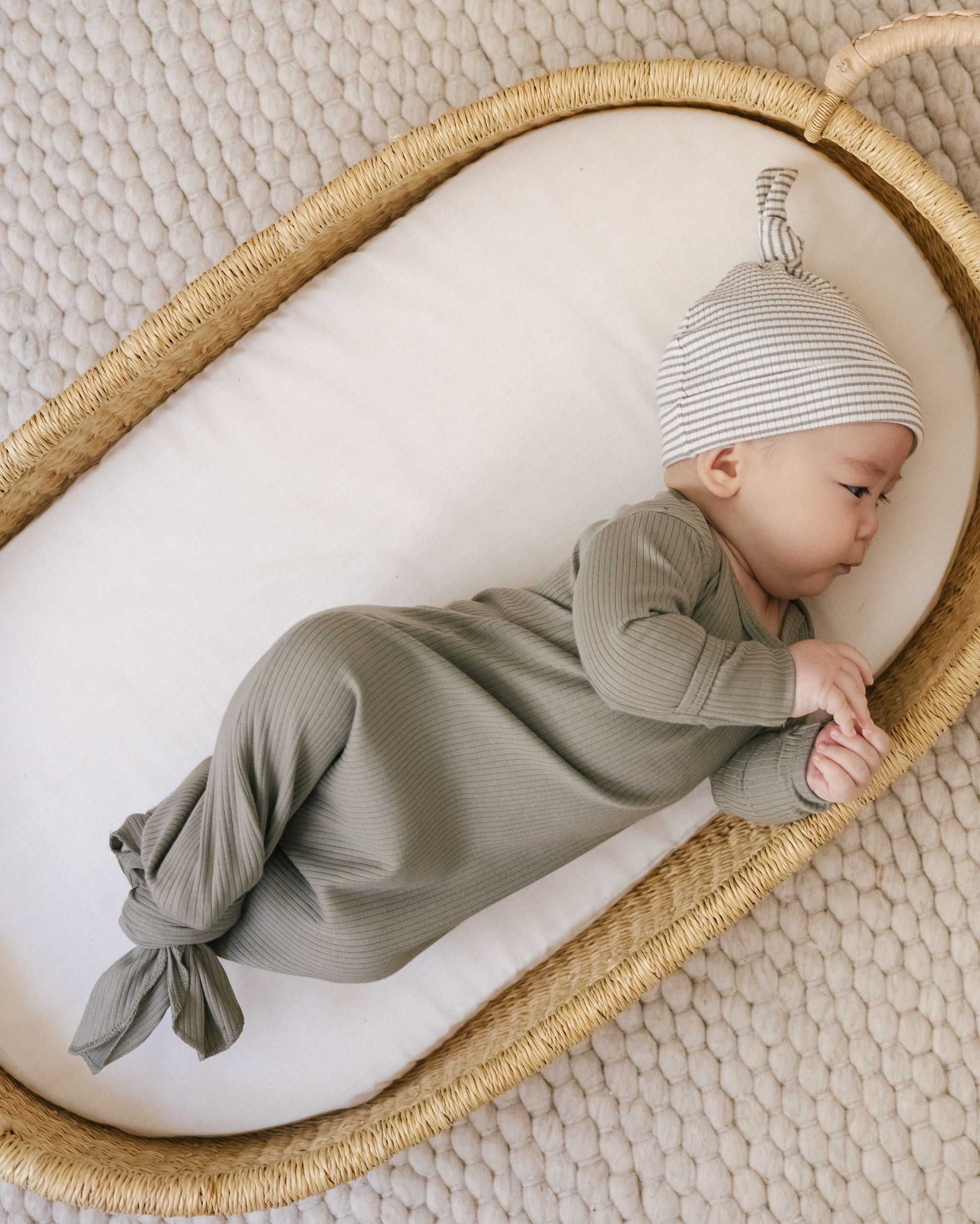 Ribbed Knotted Baby Hat - Fern Stripe