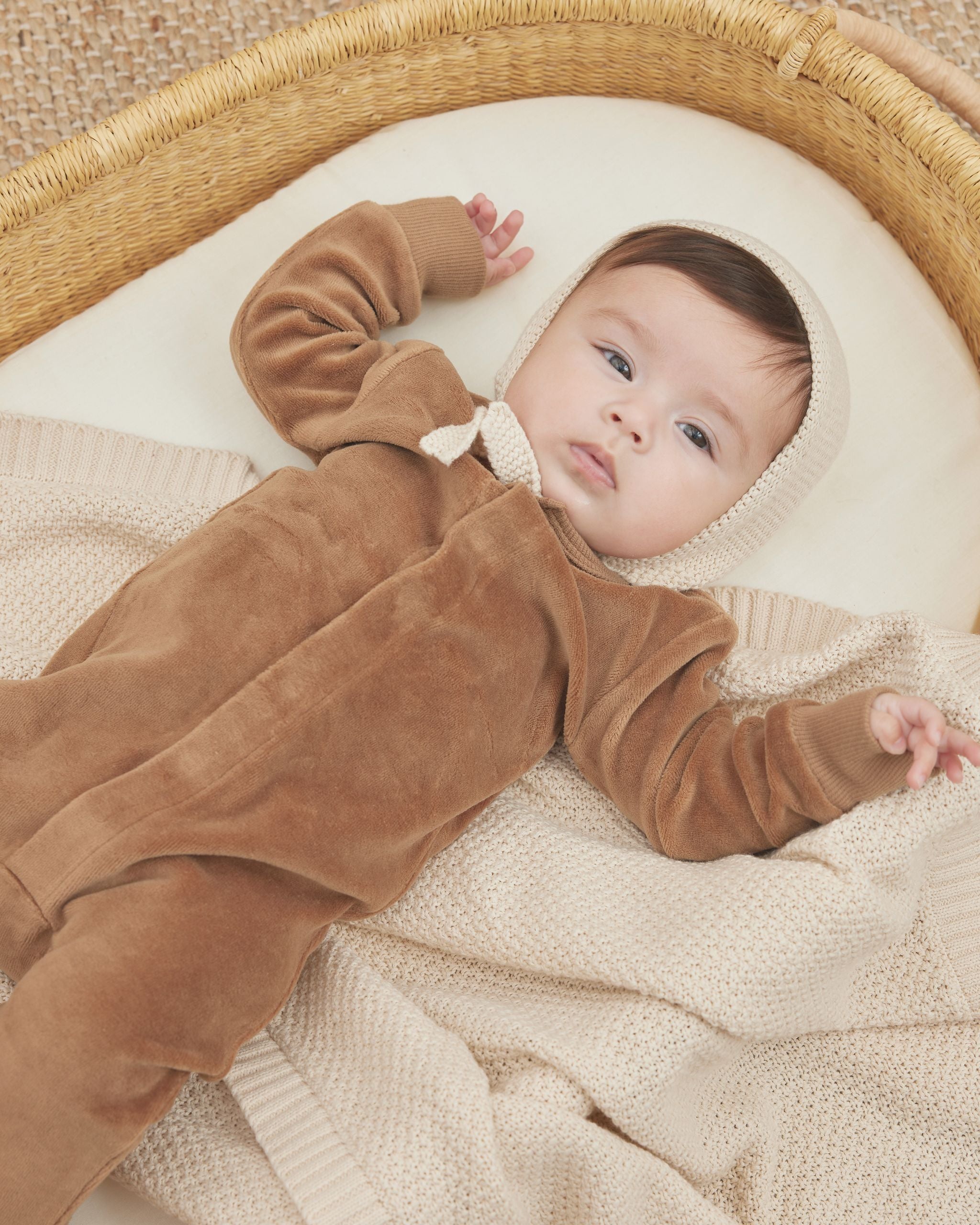 Velour Hidden Snap Footie - Cocoa