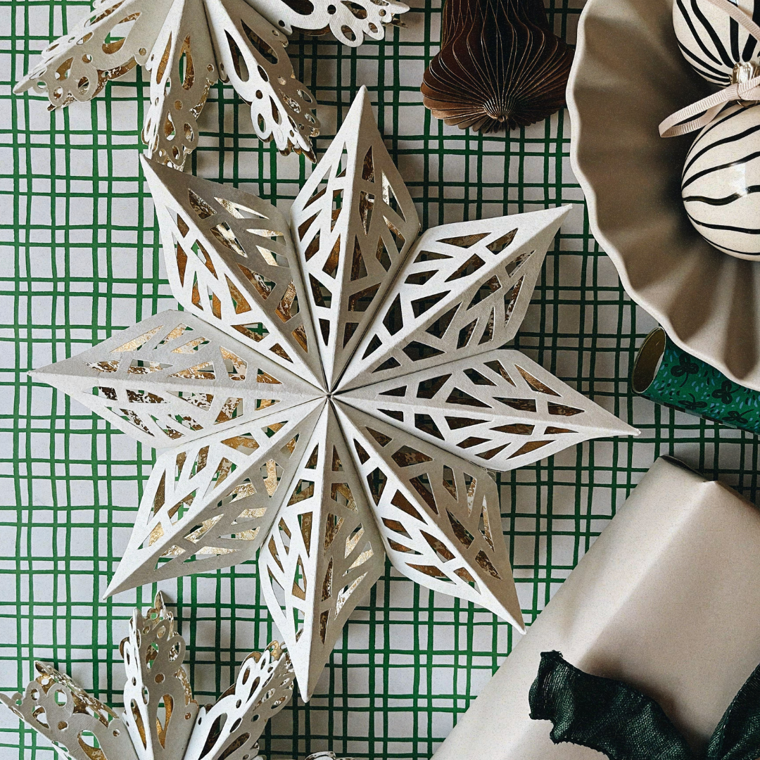12" Handmade Recycled Paper Folding Snowflake Ornament