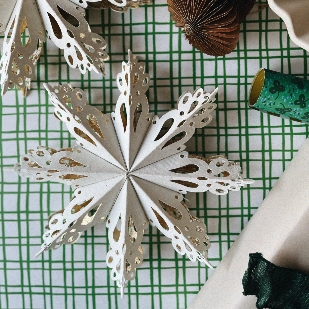 9" Handmade Recycled Paper Folding Snowflake Ornament
