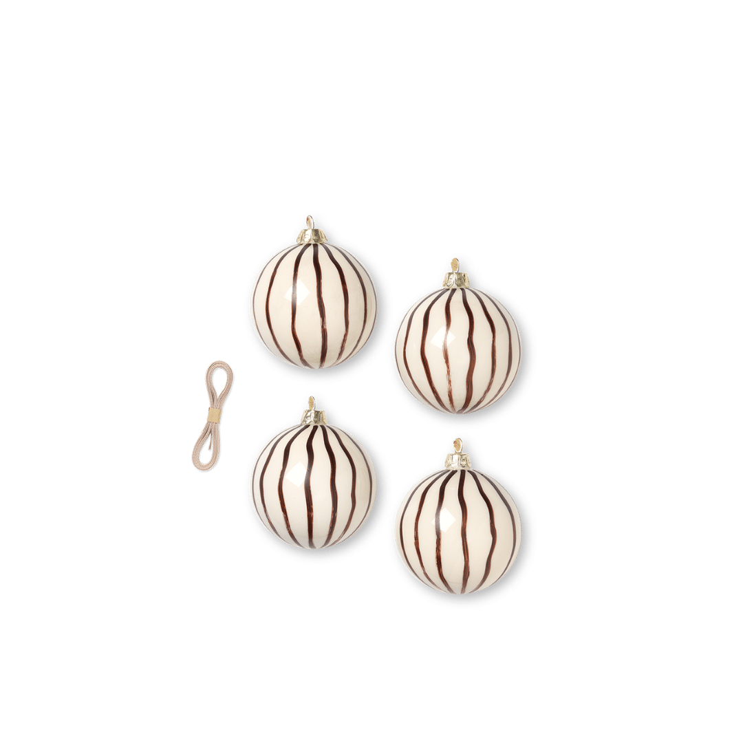 Lines Glass Christmas Ornaments - Red Brown (S/4)