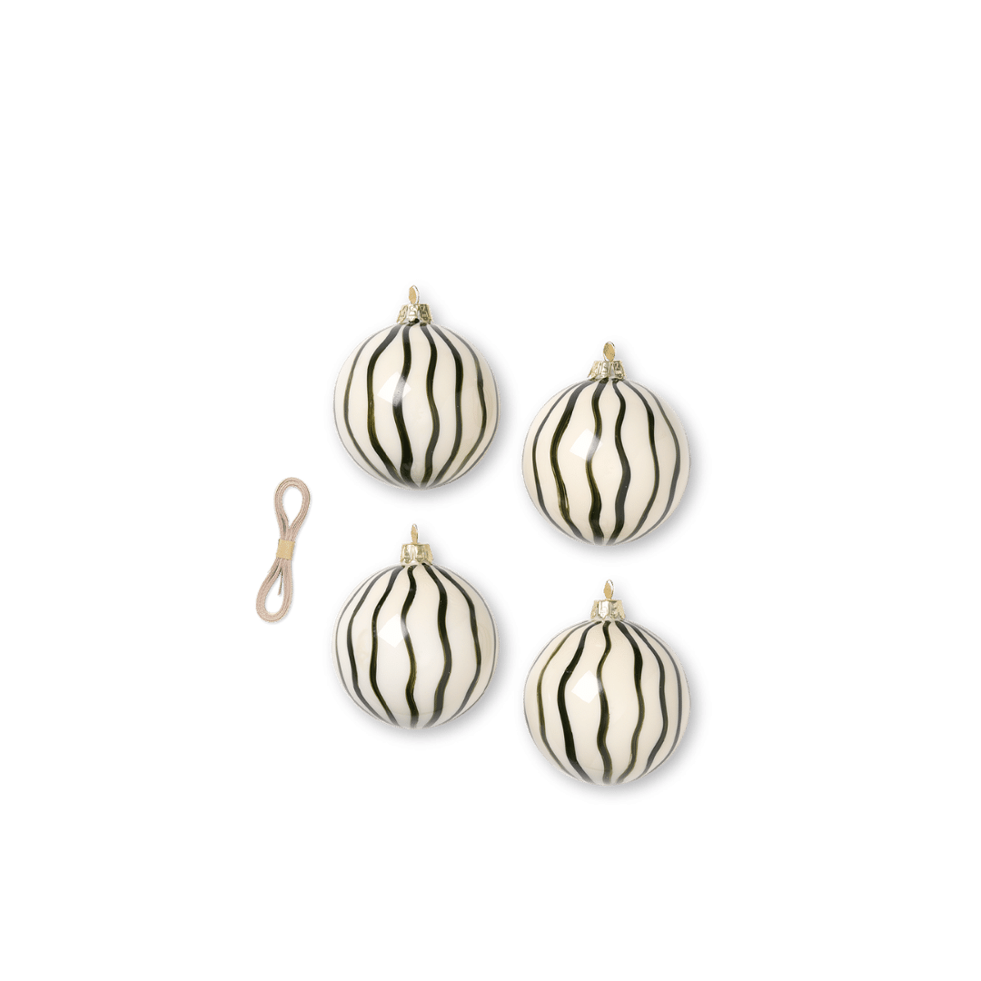 Lines Glass Christmas Ornaments - Green (S/4)