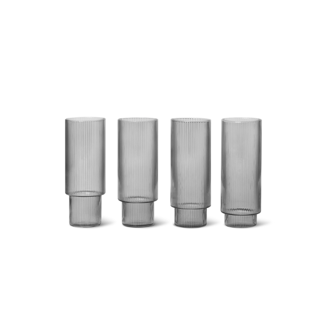 Ripple Long Drink Glasses (Set of 4) - Smoked Grey